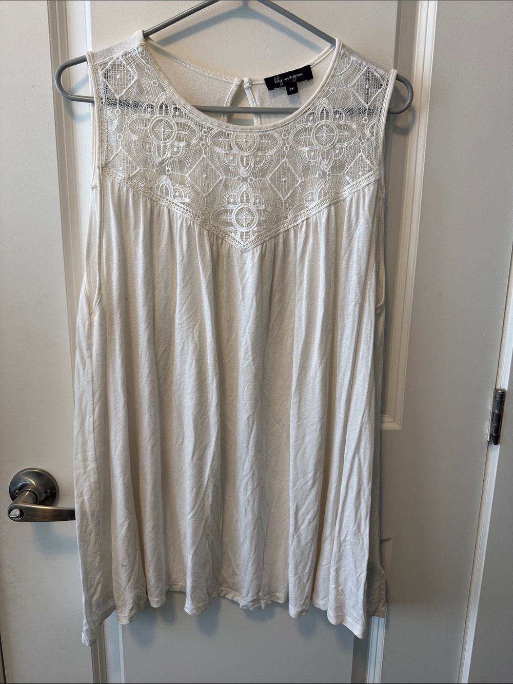 White Lace Yoke Tank Top